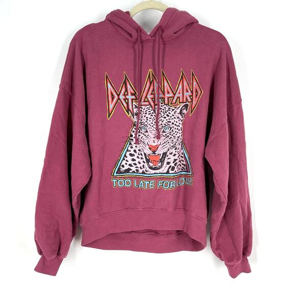 Daydreamer Def Leppard Too Late For Love Oversized Hoodie Sweatershirt Pink XS - Picture 11 of 11